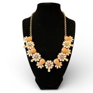J. Crew Floral Statement Necklace w/ Gold Tone Chain & Whisper Green Rhinestone